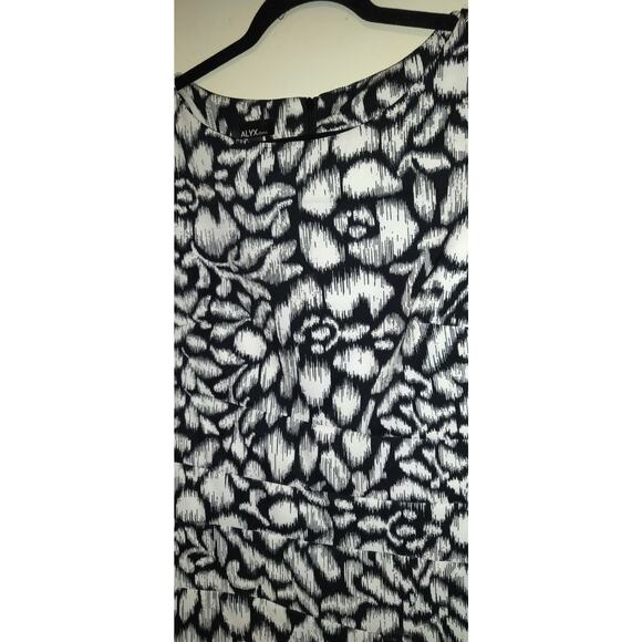 Alyx Black & White Floral Dress Women's 16 Asymmetrical Patchwork Design Sheath - Picture 4 of 16